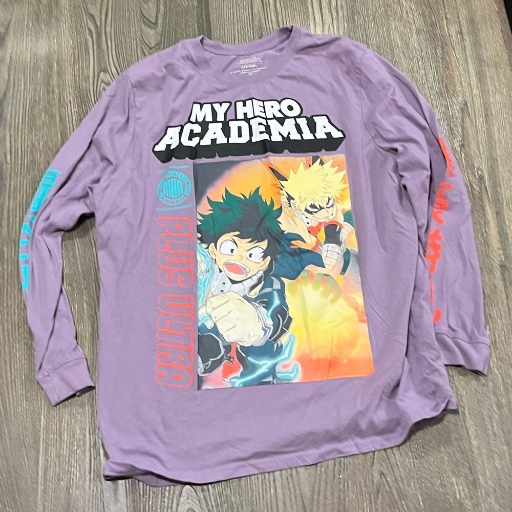 My Hero Academia Long Sleeve Anime Graphic T-Shirt Crew Neck Unisex Purple XL